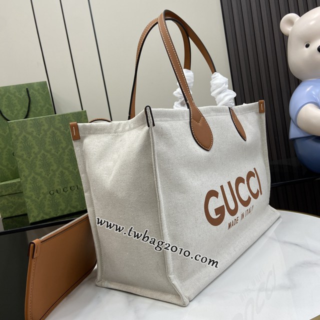 gucci專櫃2024早春系列米色帆布手提購物包 古馳飾Gucci印花中托特包 jcp1806